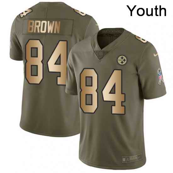 Youth Nike Pittsburgh Steelers 84 Antonio Brown Limited OliveGold 2017 Salute to Service NFL Jersey
